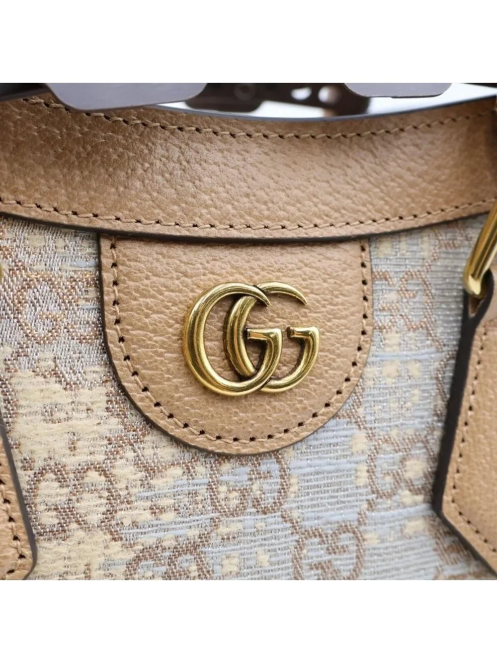 Gucci Hosoo Diana Small Nishijin Ori Bamboo Canvas Leather 2-Way Bag Beige